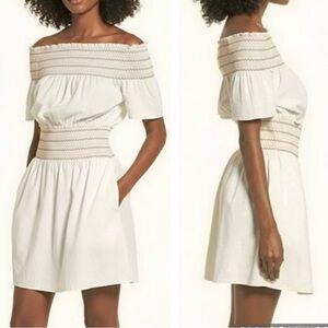Rachel Antonoff Logan Dress Off the Shoulder Ivory Smocked Mini NWT M